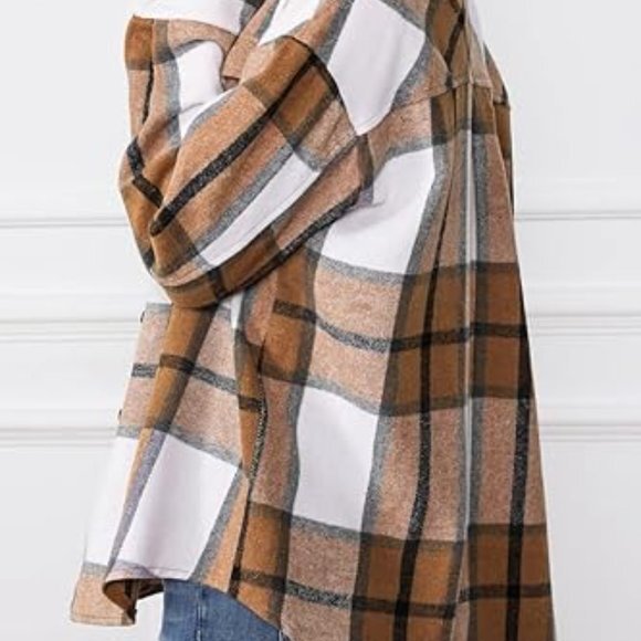 Queen Womens Flannel Shacket Jacket Casual Plaid Wool Blend Button Down‎ Long Sl - Picture 2 of 3